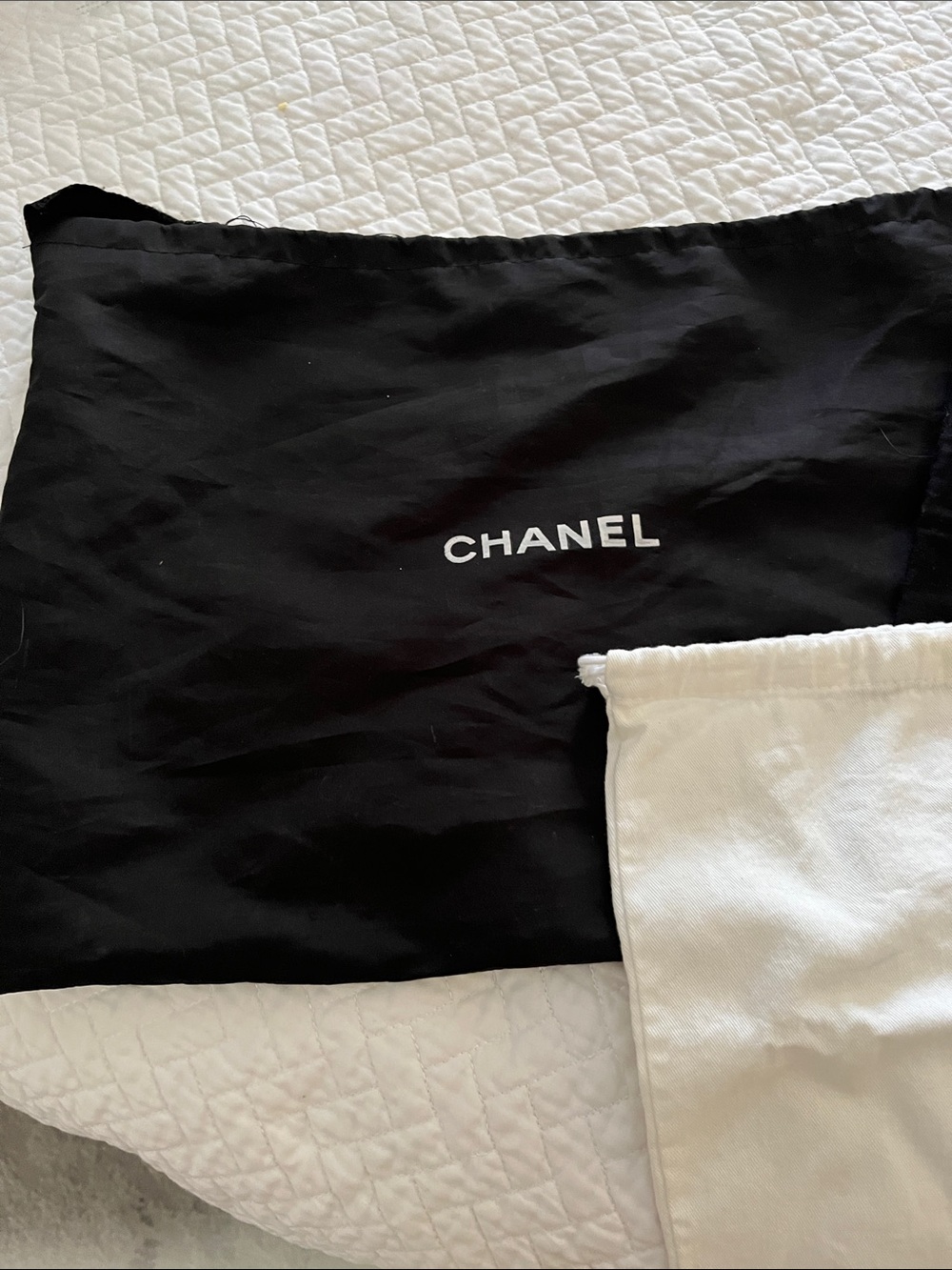 CHANEL Black Dust Bags with White Logo - Set of Two